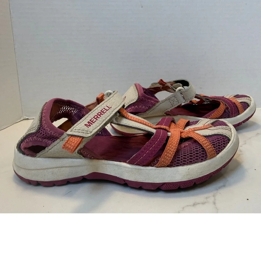 Merrell Hydro Kids Sandals Pink Orange White Leather Mesh Size 13M